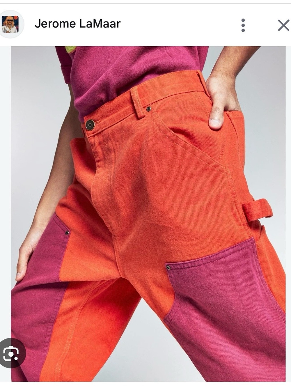 Unisex Wide Leg Two-Tone Orange & Pink Carpenter Pants by Jerome Lamar